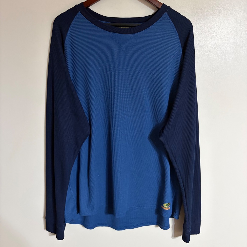 Mossy Oak Mens 2XL Waffle Knit Thermal Shirt Blue Raglan Long Sleeve Crewneck